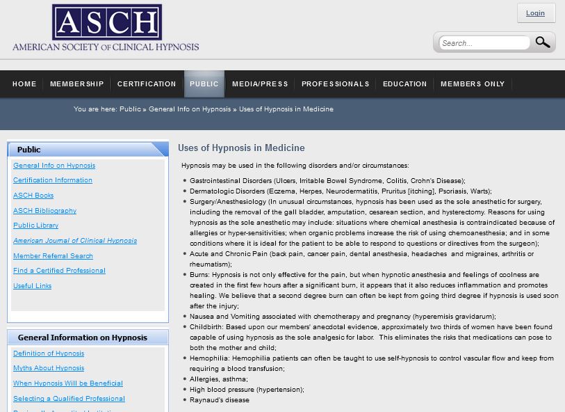 The American Society of Clinical Hypnosis on Medical Hypnosis Wise